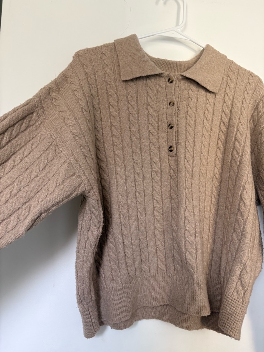 Design Lab Lord & Taylor Cable Polo Sweater in Taupe